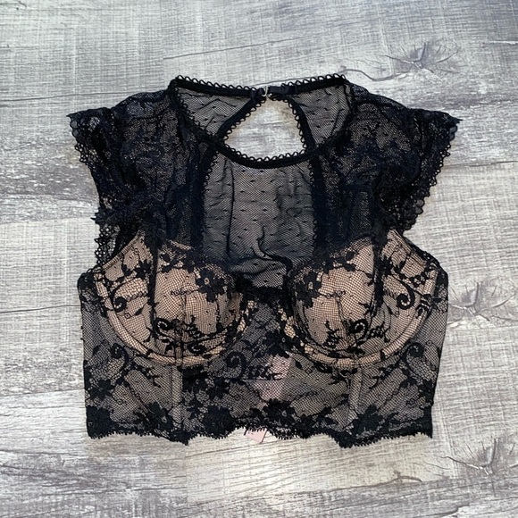 Victoria's Secret Black Lace High Neck Dream Angels Corset Bra Top - Picture 1 of 7